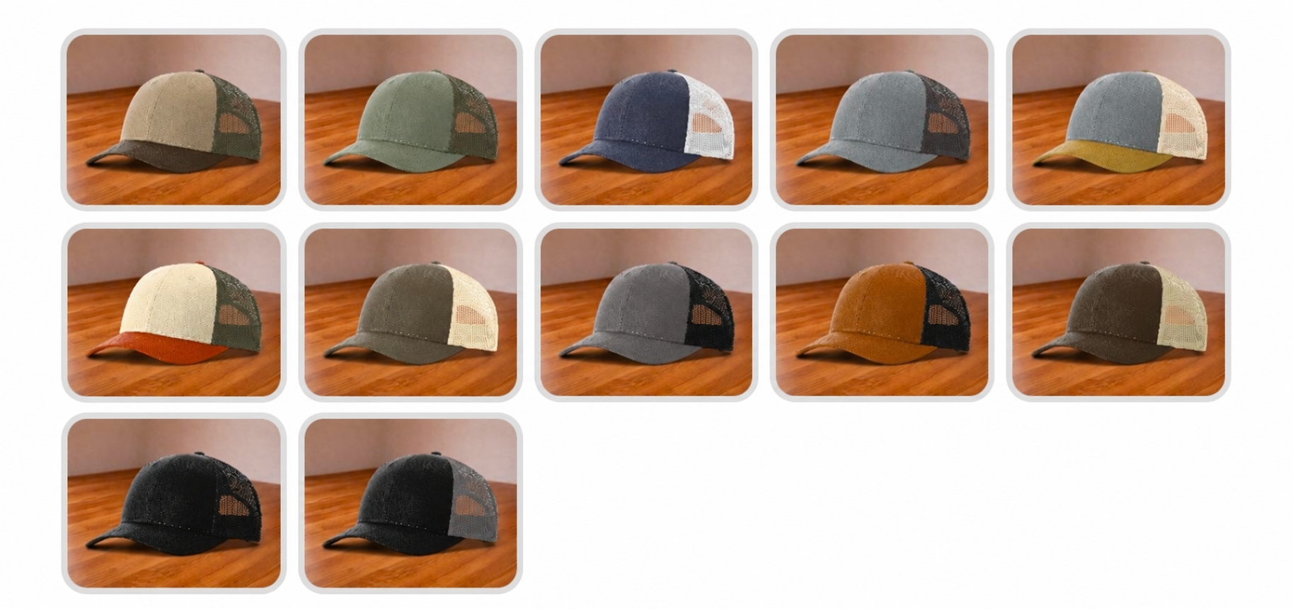 Available PNT trucker hat color combinations