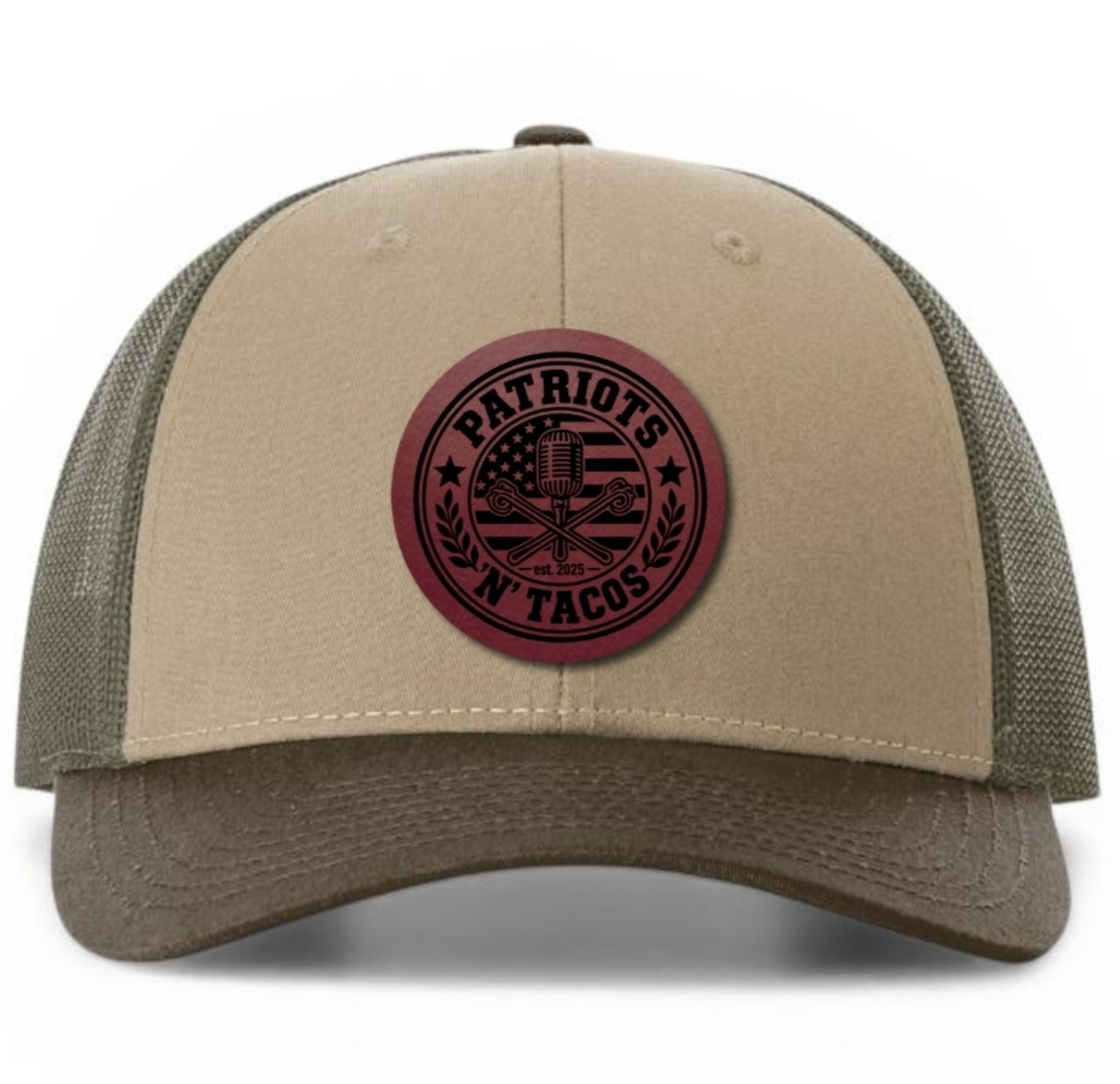 Patriots N Tacos trucker hat with round leather patch